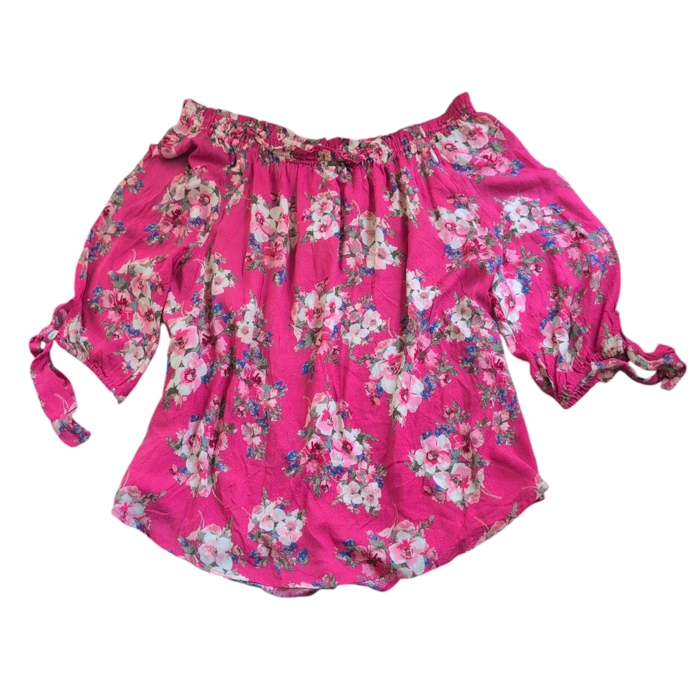 Westport Blouse Top Women's 3x Pink Floral On/Off Shoulder Casual Boho Ruffled